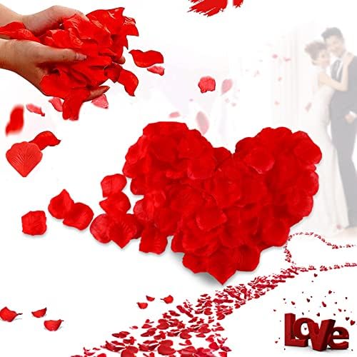 500Pcs Fake Rose Petals, Reusable Fake Flower Petals Artifical Rose Petals for Weddings Valentines Romantic Night Birthday Marriage Proposa Bedroom Photoshoot, Rose Petals (Red)