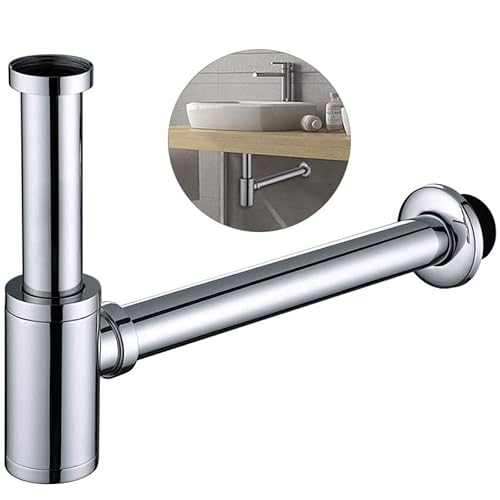 Design Siphon,Siphon Universal für Waschbecken & Waschtisch -Abflussgarnitur passgenau-Geruchsverschluss mit Reinigungsöffnung-Siphon waschbecken Ablaufgarnitur zylindrische Röhrensiphon Cover