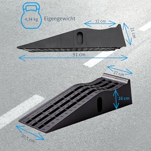 cartrend PKW Auffahrrampen-Set 3 Tonnen, bis 235 mm, Hebebühne, Kunststoff Kfz Rampe, mit Überfahrschutz, 2 Stück