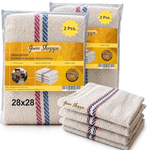 Image of Large Cotton Floor Cleaning Cloth 28x28 Inch Pack of 4 | Super Absorbent Reusable Pocha for Wet & Dry Mopping | Heavy Duty Mop Cloth Big Size for Home, Office & Showroom (28 x 28-4PC)