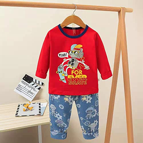Image of Bold N Elegant Cute Cartoon Designs Prints Full Sleeve Tshirt Pajamas Pyjama Pant Sweatshirt Jogger Clothing Set for Boys Girls