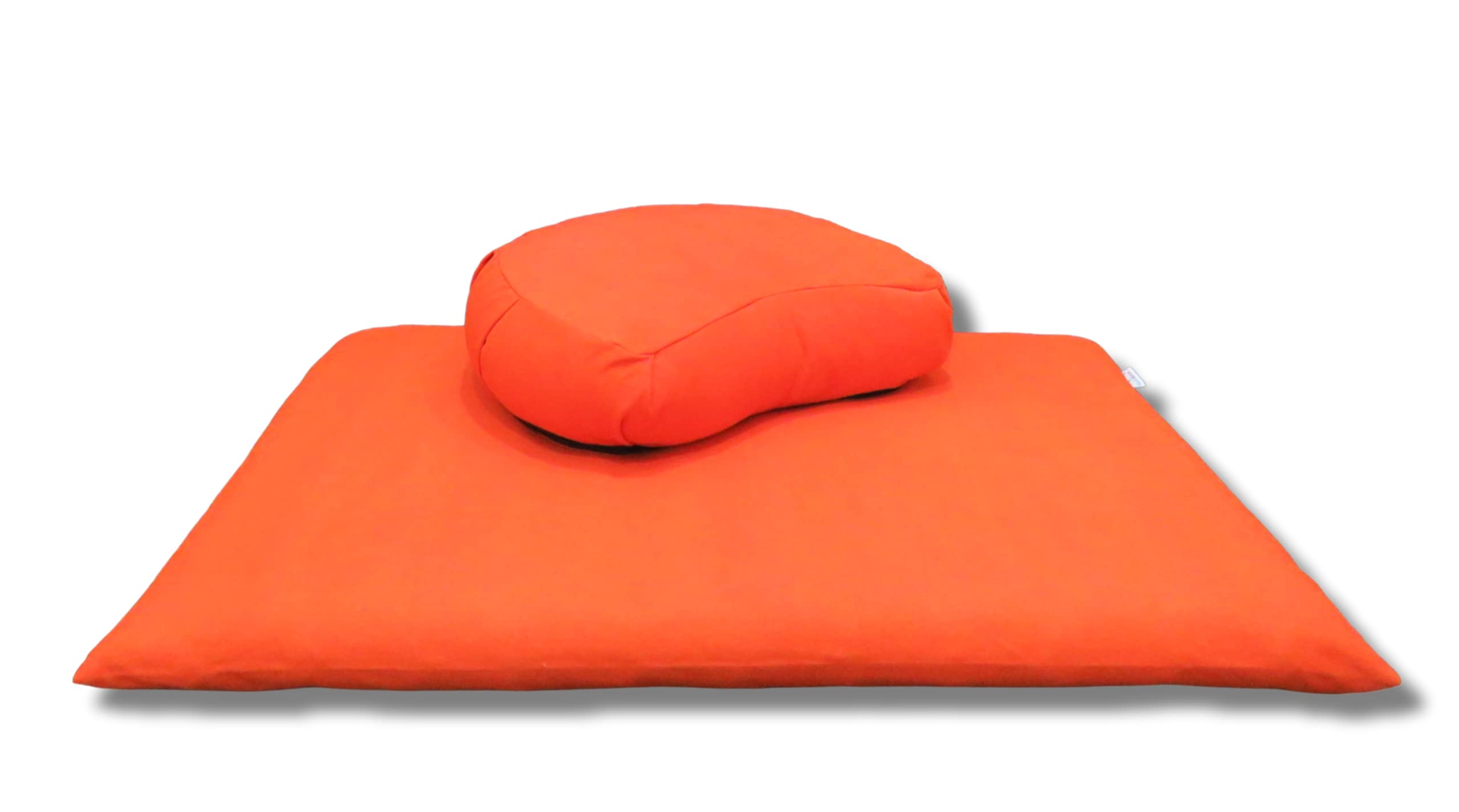 ZAFU & Zabuton Meditation Yoga Mat Cushion Combo Filled with Buckwheat Hulls (Crescent Zafu and Zabuton (Orange))