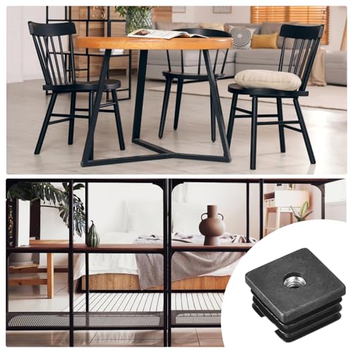 Image of uxcell 4Pcs Inserts for Square Tubes with M8-1.25mm Thread, for 1.38 inchx1.38 inch OD Square Tube, Black Plastic Plug Caster Insert Chair End Caps Furniture