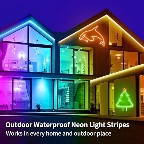 Image of segrass 16.4FT Neon Rope Light,Flexible Led Rope Lights Control with App /Remote,Multiple Mode Rope Lights,IP65 Outdoor RGB Led Neon Lights Waterproof,Music Sync Gaming Led Neon Light Strip for Bedroom