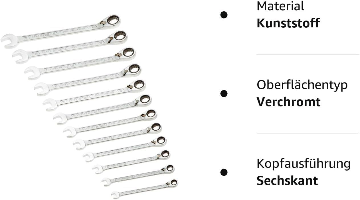 Hazet 606N/12 12-Point Profile Ratcheting Combination Wrench Set - Chrome-Plated