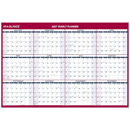 Image of AT-A-GLANCE 2027 Erasable Calendar, Dry Erase Wall Planner, 48 inch x 32 inch, Vertical-Horizontal, Reversible (PM3262827)