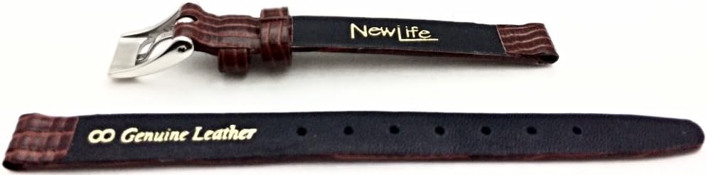 NewLife 8mm Dark Brown Watchband Genuine Leather Wrist Strap | Flat, Tail Lizard Grain Replacement Wrist Watchstrap Bracelet that brings to Any Watch (Womens Standard Length)