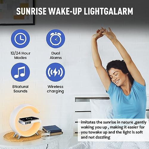 Smart LED Table Lamp, 4-in-1 Wireless Charger, Night Light, Alarm Clock, and Bluetooth Speaker with App Control for Bedroom, Office, and Home Decor (White) - Image 5