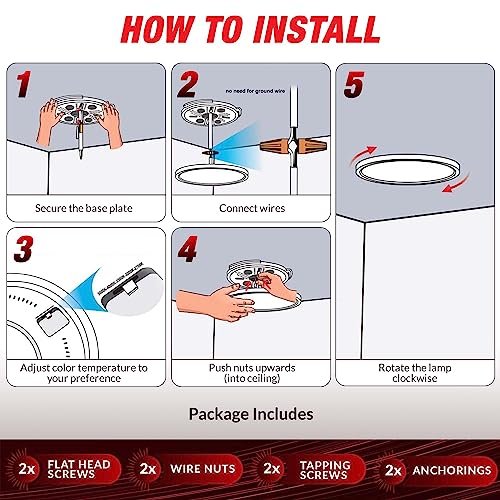 Quaser 4-Pack Led Flush Mount Ceiling Light Fixture, 12Inch With 5 Different Color Temperatures Low-Profile Round Led Light 20W 2000 Lumen 120 Volt, Light Fixture For Hallway, Bedroom-White #TOP3