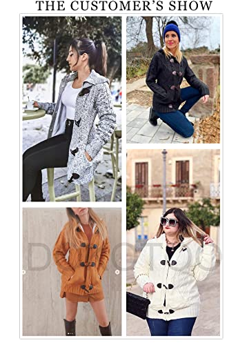 Dokotoo Womens Winter Oversized Ladies Chunky Hooded Casual Cardigans Coats Button Open Front Ribbed Long Sleeve Cable Knit Sweater Fleece Coat Outerwear With Pockets Grey X-Large #TOP4