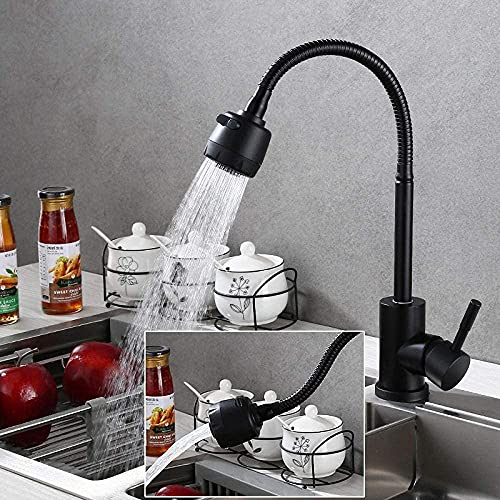 Robinet de cuisine noir mat extractible mitigeur évier inox flexible - 3