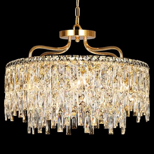 NISIDUN 24 Inch Gold Crystal Chandelier