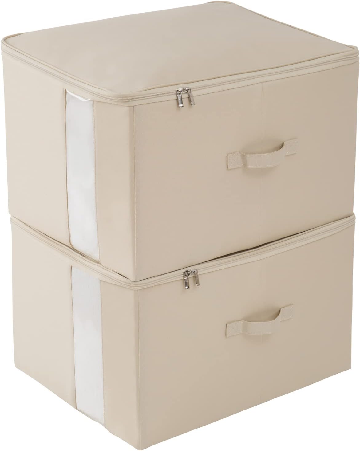 Under Bed Storage with Clear window/ 600D Sturdy Fabric, Underbed Storage Containers Bags for Clothes, Clothing, Blanket, Comforters Organizer (XL（19.7x15.7x12.6in） for 1 comforter, Beige)