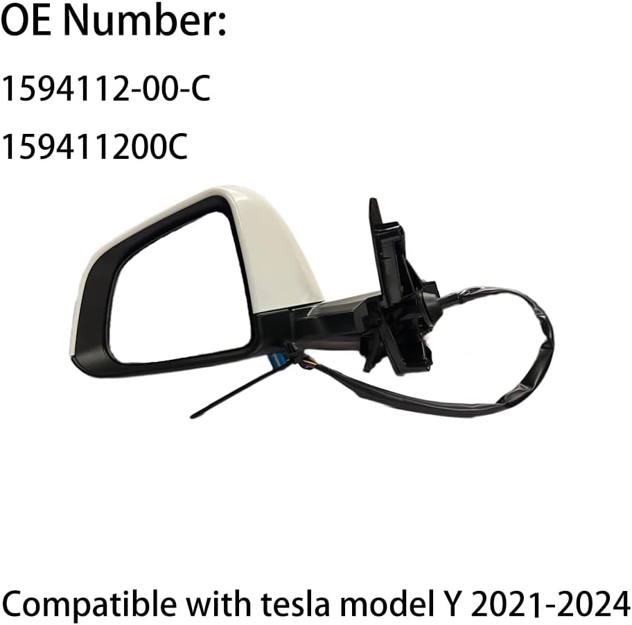 Tesla Model Y Driver Side View Mirror Assembly Compatible with 2021-2024 Left Door Mirror With Memory Recall/Power Folding/Heated Glass/Power Adjusted(White)