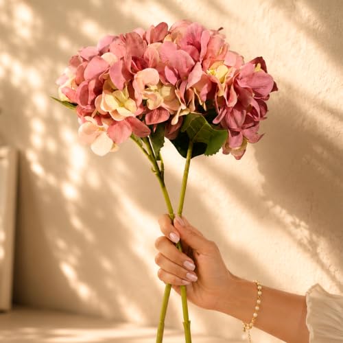 Image of Art Street Artificial Pink Hydrangea Flower Stick for Vases| Faux Flowers| Ideal for Home Decor |Items for Living Room |Christmas Day, New Year Decor| 6 Head Flower|Size: 18 Inch (Set of 2)