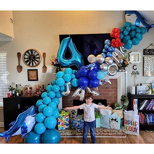 Shark Party Decorations Supplies Caribbean Blue Sliver Red Balloon Arch Kit & Garland With Shark Balloons, 115Pcs For Baby Shower, Kid's Birthday Party, Shark Party, Under The Sea Party, Boys Party #TOP5