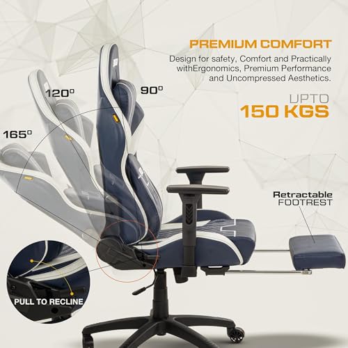 Image of Drogo Matrix Ergonomic Gaming Chair with 4D Armrest, Adjustable Seat Pu Leather & Foot Rest | High Back Computer Chair with Head & Lumbar Support Pillow | Home & Office Chair with Full Recline (Blue)