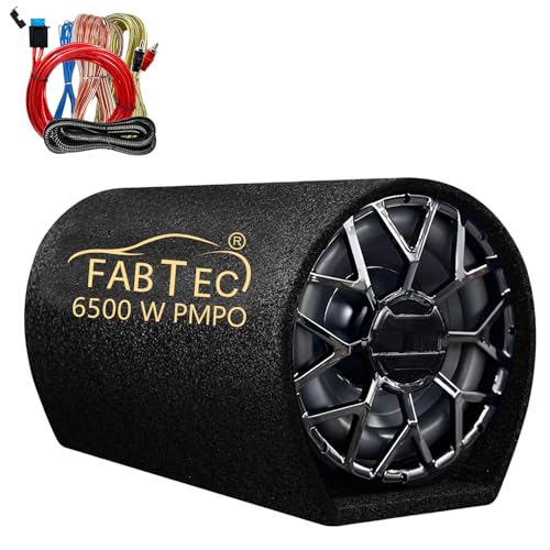 Image of FABTEC 12 inch 6500W Active Bass Tube Subwoofer for Car Built-in Amplifier Deep Punchy Bass Premium Grey Finish with Amplifier Wire kit