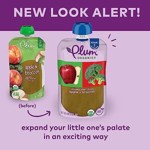 Plum Organics | Stage 2 | Organic Baby Food Meals [6+ Months] | Apple & Broccoli | 4 Ounce Pouch (24 Total Pouches) Packaging May Vary #TOP3