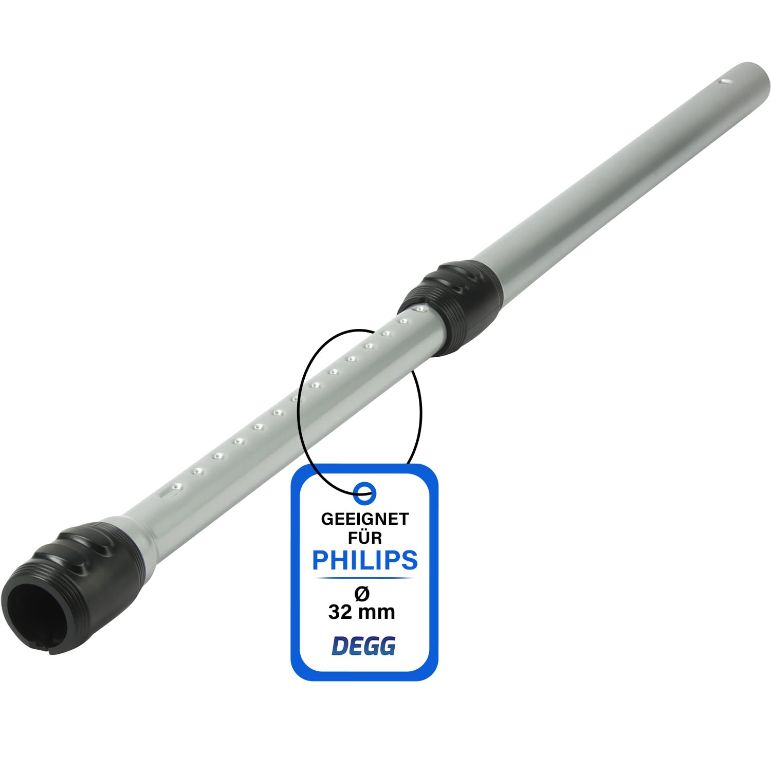 DEGG Staubsaugerrohr - Kompatibel mit Philips PowerPro Expert Serie, Performer Expert und Marathon Teleskoprohr 32MM, Verlängerungsrohr, Saugrohr Ersatzteile Staubsauger Zubehör - Farbe: Silber