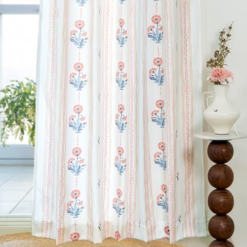 Image of Tranquebar Curtain Co. Window Curtains 6 Feet, 60-65% Room Darkening, Blue-Yellow Floral Print, Cotton Curtains for Window, Cotton Curtains 6 Feet Long Set of 2,BackTab Loops,Dani (183 cm) - Set of 2