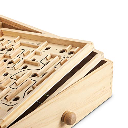 Sterling Games Large Wooden Labyrinth 13.5" X 13" Marble Ball Tilt Maze Wood Game With 60 Waypoints For 6 Years And Up #TOP4