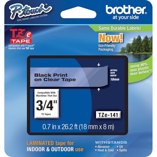 Best Price Square TAPE, BLACK ON CLEAR, 18MM W, 8M L TZE-141 By BROTHER