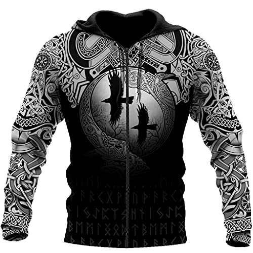 Sweat streetwear corbeau viking pour vos sorties urbaines, hoodie à manches longues style décontracté