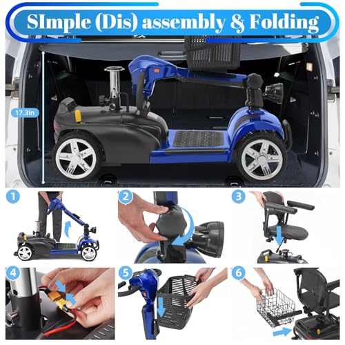 MS02 4 Wheels Mobility Scooter for Adults&Seniors, 15 Miles Range 350W Electric Powered Wheelchair Device with Extended Battery, Dual Baskets, Rotating Seat, Compact Duty Mobile for Elderly - Thumbnail 4