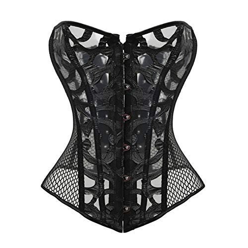 Women's Satin Lace up Overbust Corset Bustier Plus Size Corset Satin Overbust Lace up Busiter Shapewear Outfit,Black,XL/waist29.5''~31.4''