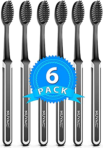 NUVA DENT Charcoal Toothbrushes - Charcoal Toothbrush Soft, Activated Charcoal Toothbrush Super Soft, Toothbrush Charcoal, Teeth Whitening Charcoal Tooth Brush - Adults & Kids - 6 pc, Extra Gentle