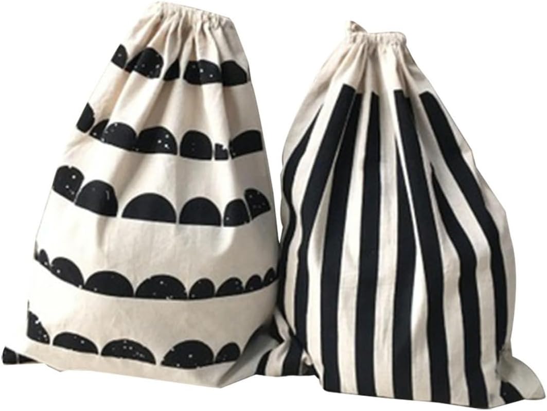 2pcs Washable Cotton Drawstring Bags Diaper Tote Bag for Toiletries Wet Dry for Travel Organize Boys and Girls Toys Shoes Magazines (semicircle Stripe)