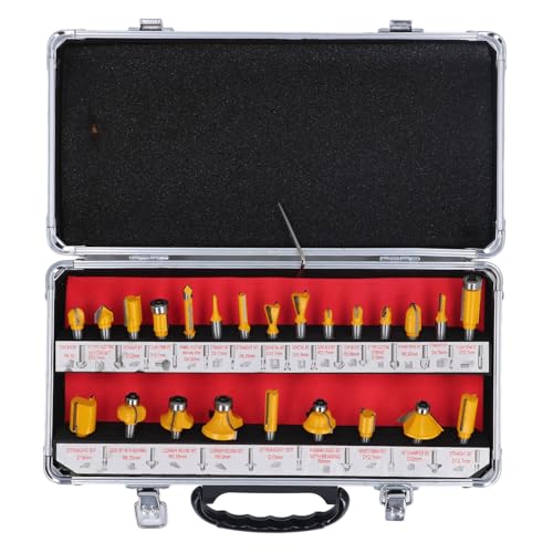 Holzfräser-Set, 24-teiliges 8-mm-Schaft-Fräser-Set, Holzbearbeitungs-Bits-Set aus Wolframstahllegierung für Einhand-, Kantenbearbeitungs- und Nutfräser