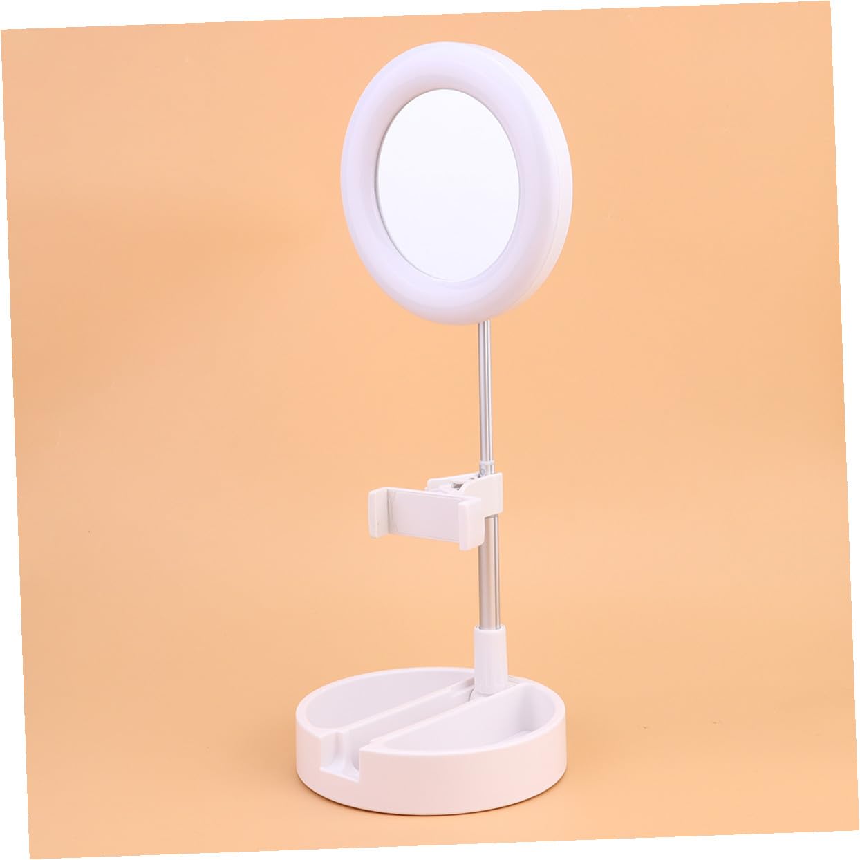 Luce ad Anello per Selfie LED Lampada per Trucco Regolabile Luce da Tavolo Multifunzionale con Supporto per Cellulare per Fotografia e Video Bianco
