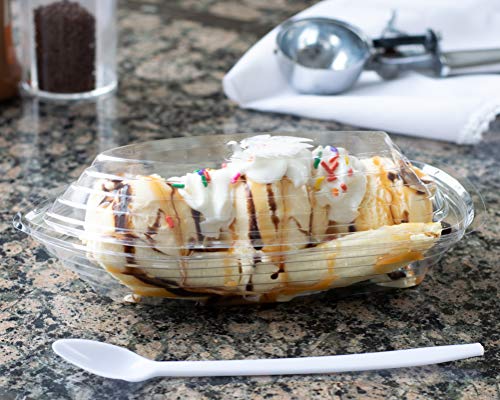 100 Pack | Banana Split Boats/Ice Cream Sundae Bowls - Includes 50 12oz dishes, 50 8 oz dishes, PLUS 50 Sundae Spoons