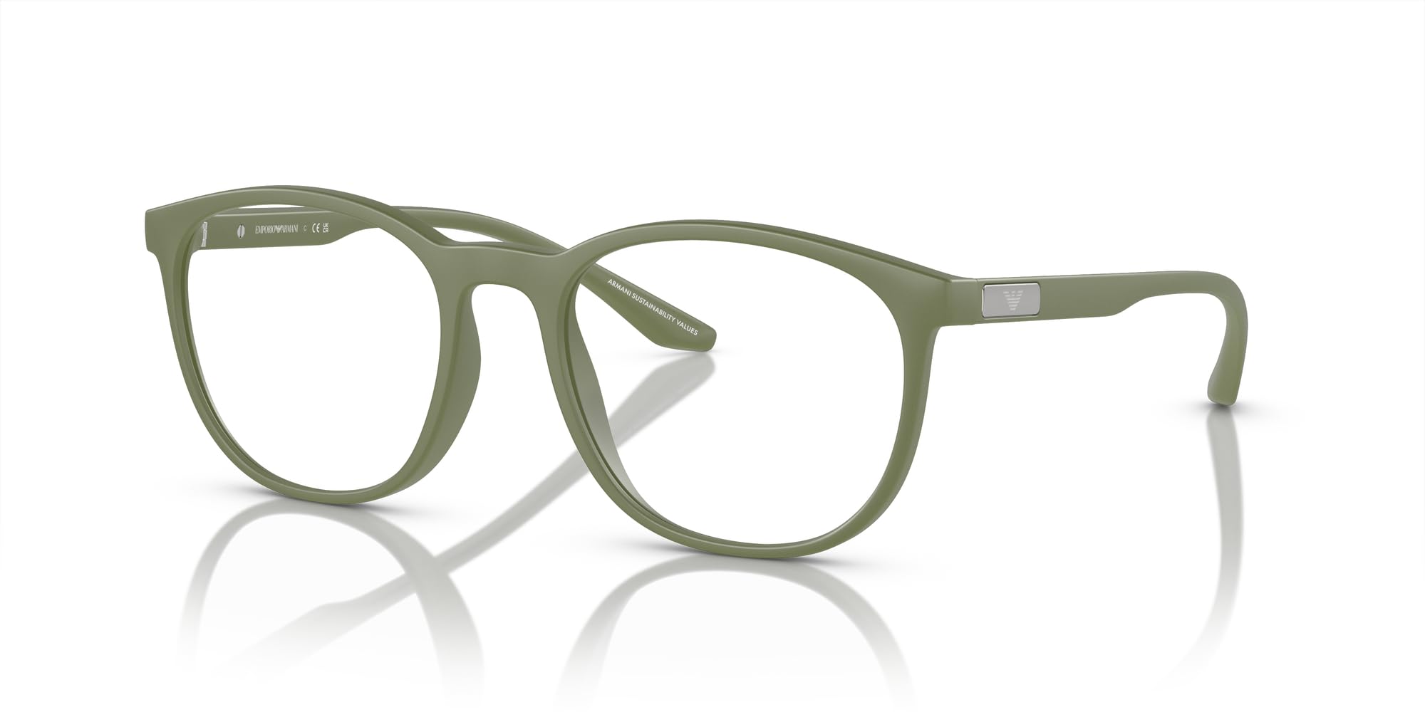 Emporio Armani Men's EA3229 Round Prescription Eyewear Frames, Matte Sage Green/Demo Lens, 53 mm