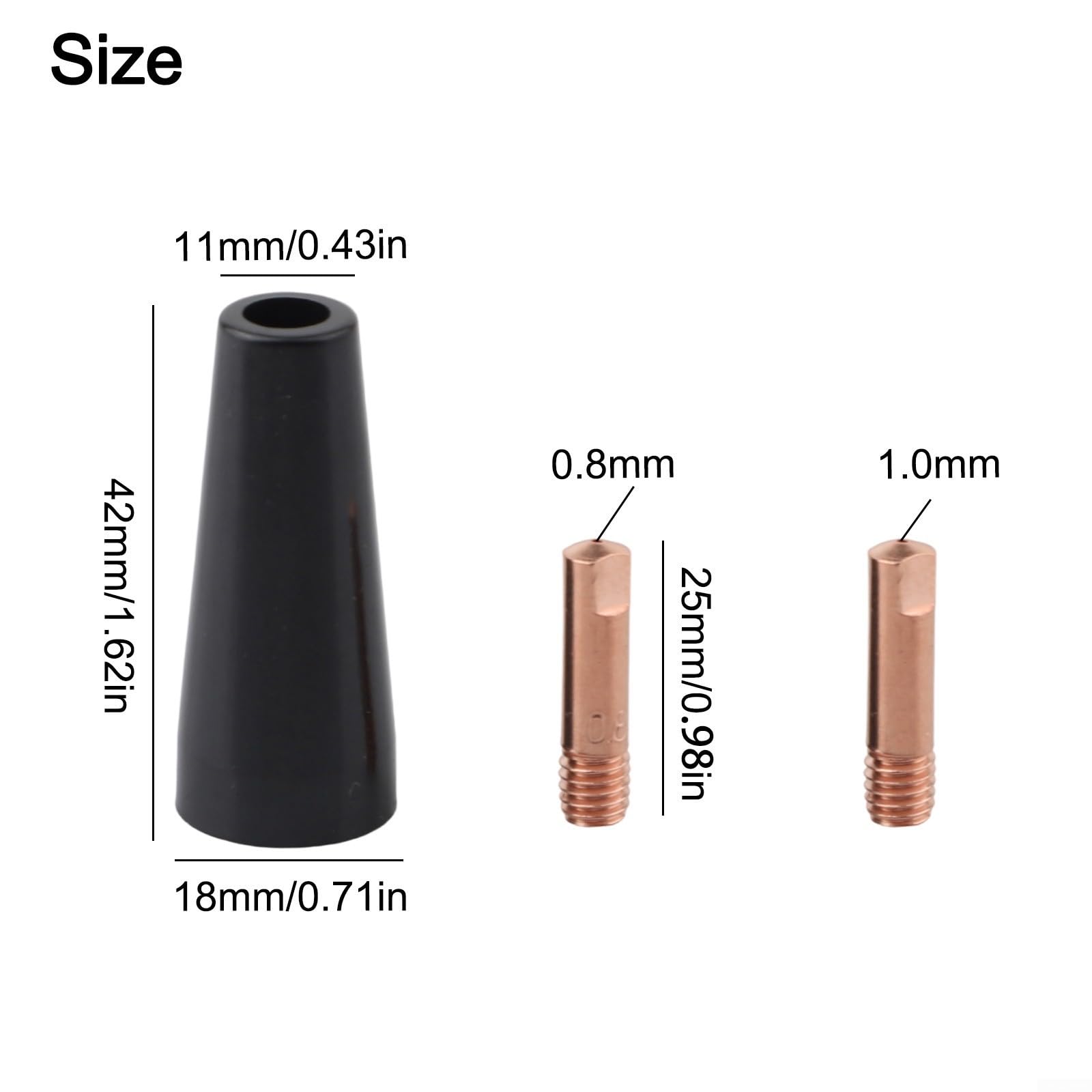 Punte per ugelli per saldatura MIG, design senza gas, compatibili con 14AK e 15AK, 4 ugelli con 10 punte in rame