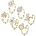 Honsny 6Pcs Anxiety Fidget Ring for Women,14K Gold Open Adjustable Spinner Rings for Anxiety,Cubic Zirconia Bee Daisy Moon Star Anxiety Relief Ring Set for Women