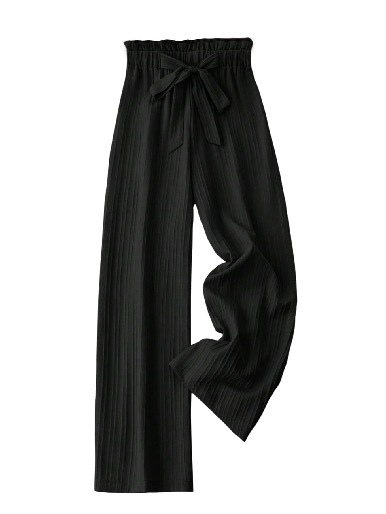 SOLY HUX Womens Wide Leg Pants Bow Tie Front Elastic High Waisted Baggy Casual Long Trousers