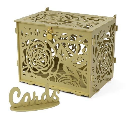 Jolik Grande Boîte à Cartes de Mariage en Bois, Vintage Boîte à Enveloppe Urne de Mariage Champêtre Tirelire avec Cadenas et Fente pour Réception, Fête,...