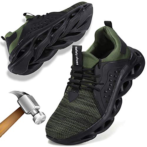 Ziitop Steel Toe Shoes For Men Women Indestructible Safety Work Shoes Breathable Lightweight Slip Resistant Protected Steel Toe Tennis Sneakers Industrial Construction Work Shoes Green cover