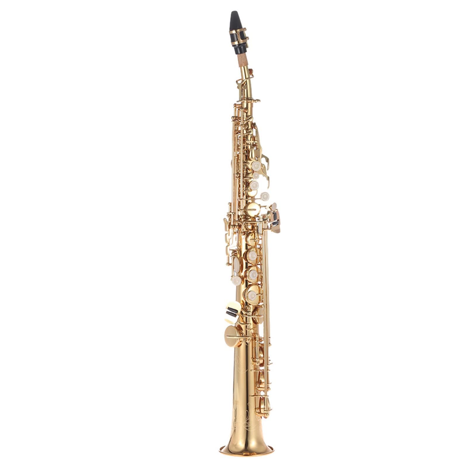 Sassofono soprano dritto in ottone Sib Tuning con guscio chiave intagli custodia rigida guanti kit di pulizia cinghie strumento a fiato