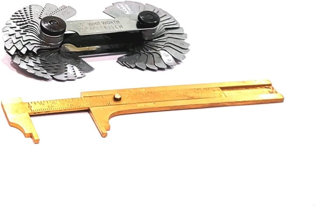 Combo of Thread Pitch Gauge & 4" (100 mm) Brass Vernier Gauge Measuring