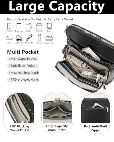 Image of Crossbody Bags for Women with Built In Wallet,RFID Travel Purse | Quilted Design, RFID Protection, Multiple Compartments, Organized Storage, iPad Compatible, Adjustable Strap