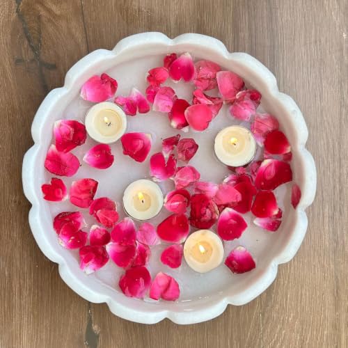 Image of Marble Urli Bowl for Decoration | Big Potpourri Decorative Bowls in Home decor | Large White Floating Flower Plates of Stone | Small Shape puja Item | (12 inch, Crown Jewel)
