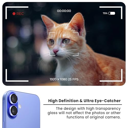 Image of ArmourPro Premium Camera Lens Protector Tempered Glass Compatible For iPhone 16 Plus and iPhone 16 Tough HD Individual Aluminum Alloy Rings 9H Camera Cover , Scratch-Resistant,Camera Lens Protection| Blue