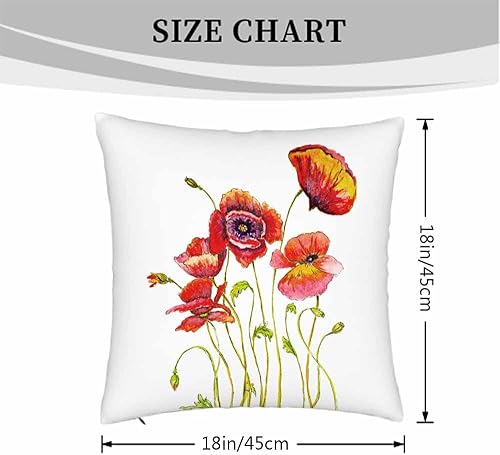 Miniatura 4 de Beabes Juego de 2 fundas de almohada cuadradas con diseño de amapolas rojas, flores, acuarela, pintadas a mano, para sofá, silla, dormitorio, 18 x
