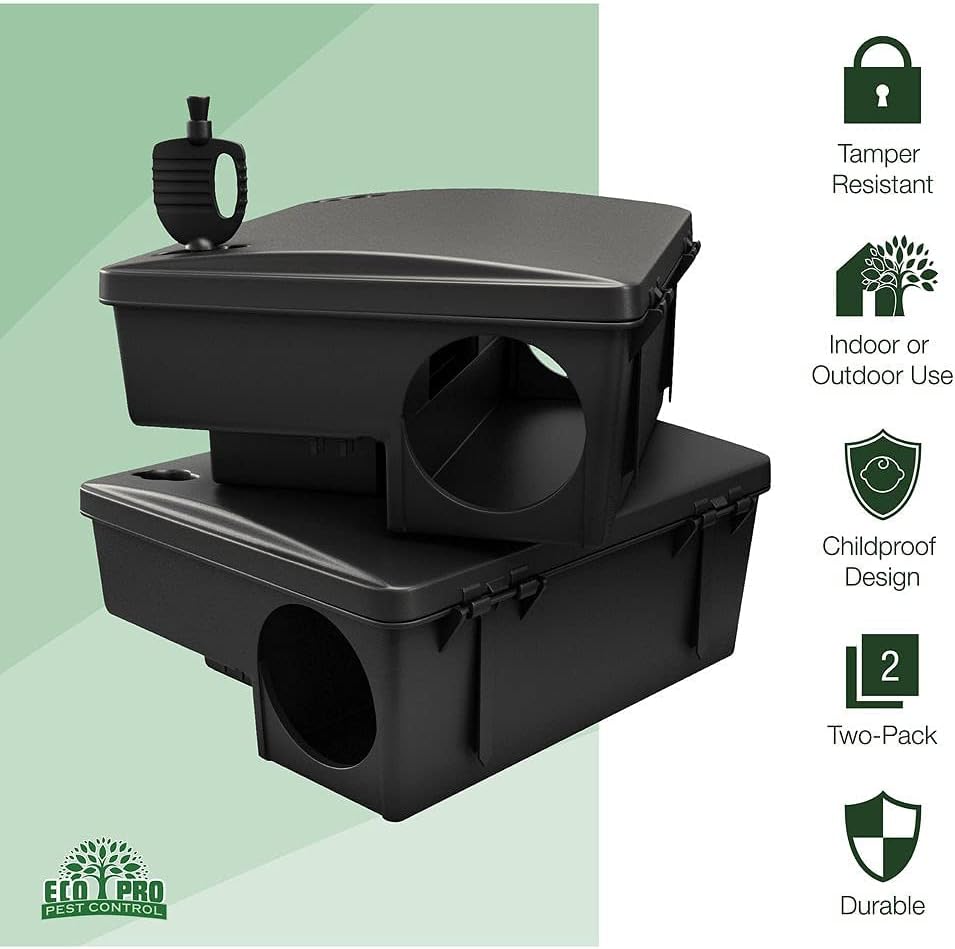 Rat Bait Stations 2-Pack | Refillable Outdoor Mouse Bait Station with 2 Locks & Keys | Weather-Resistant Rodent Bait Box for Indoor & Outdoor | Pet & Kid-Safe Rat Trap Alternative Medium Size