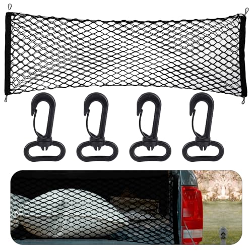 Gepäcknetz für Pickup LKW Ladefläche, 130 x 45 cm LKW Gepäcknetz Auto Ladenetz Abdeckung Organizer Halter Aufbewahrung mit 4 Haken LKW Ladeflächen Zubehör (Schwarz)