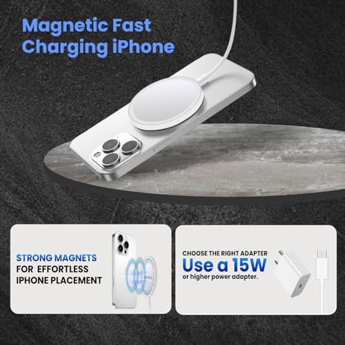 Image of Elfora 15W MagSafe Wireless Magnetic Charging Pad | Compatible for iPhone 16|16 Pro|16 Plus|16 Pro Max|15|15 Pro|15 Plus|15 Pro Max|14|14 Pro|14 Plus|14 Pro Max|13|12 and All Qi Devices (White)